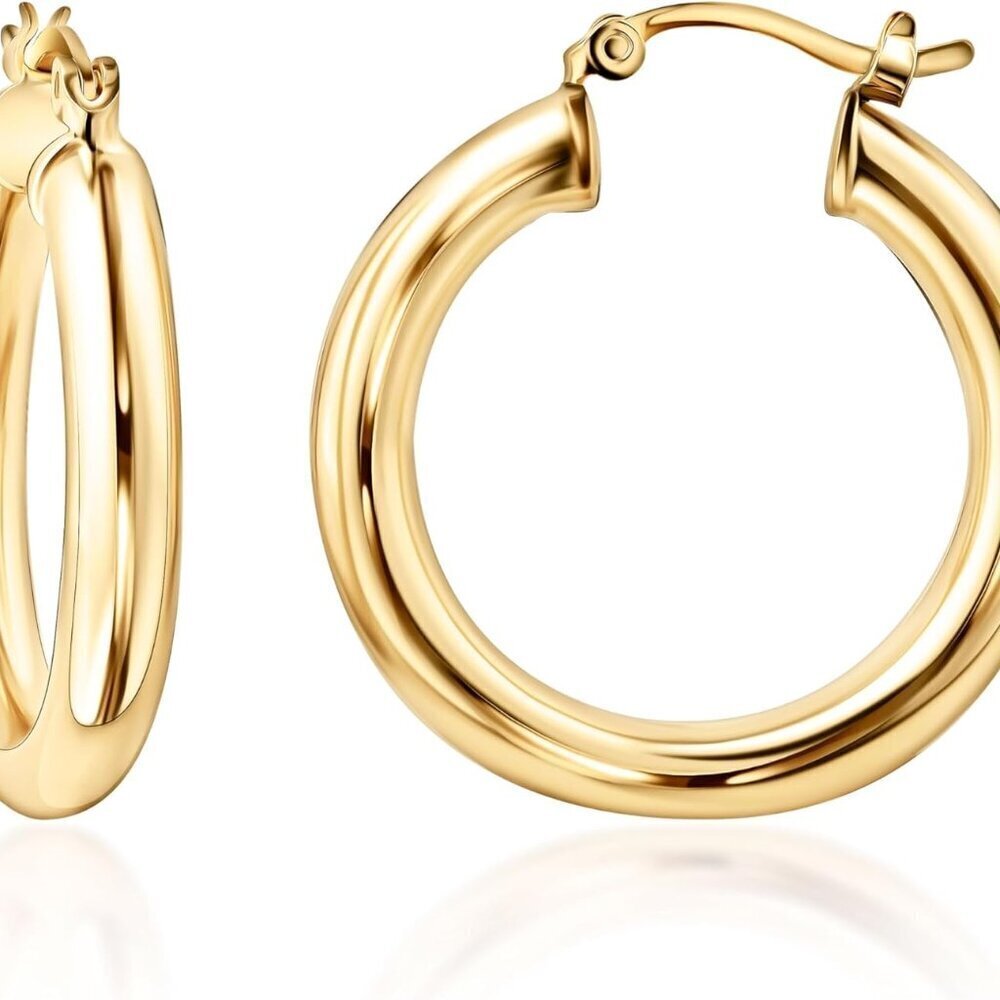 18K Gold Plated Hoop Earrings Brass 20mm Classic Round Durable Lightweight